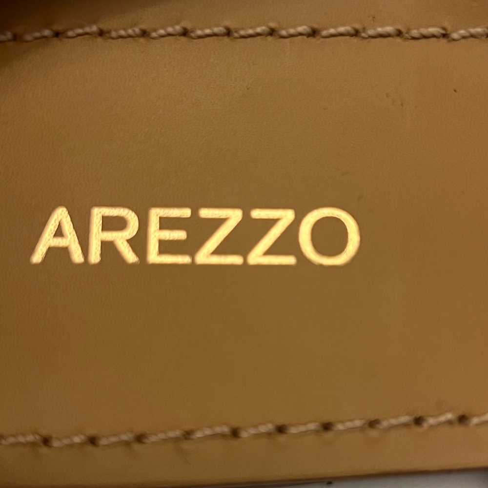 Arezzo Metallic Gold Strappy Tan Footbed Sandals - Picture 4 of 4
